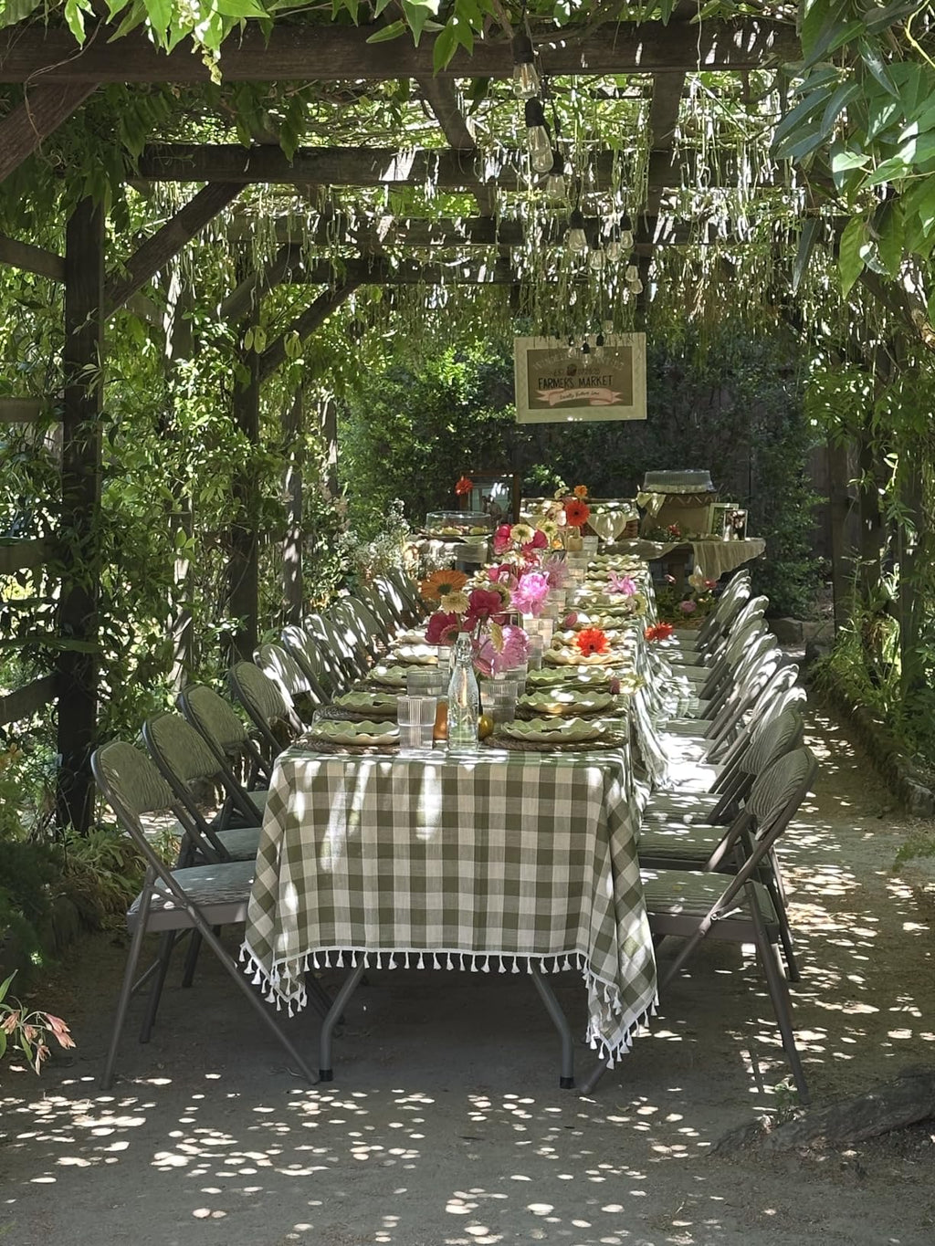 3dgiftroom Sage Gingham Tassel Tablecloth 55x84