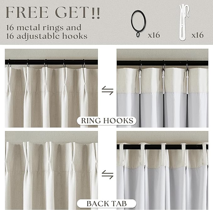 3dgiftroom Neutral Linen Pinch Pleated Curtains 84”