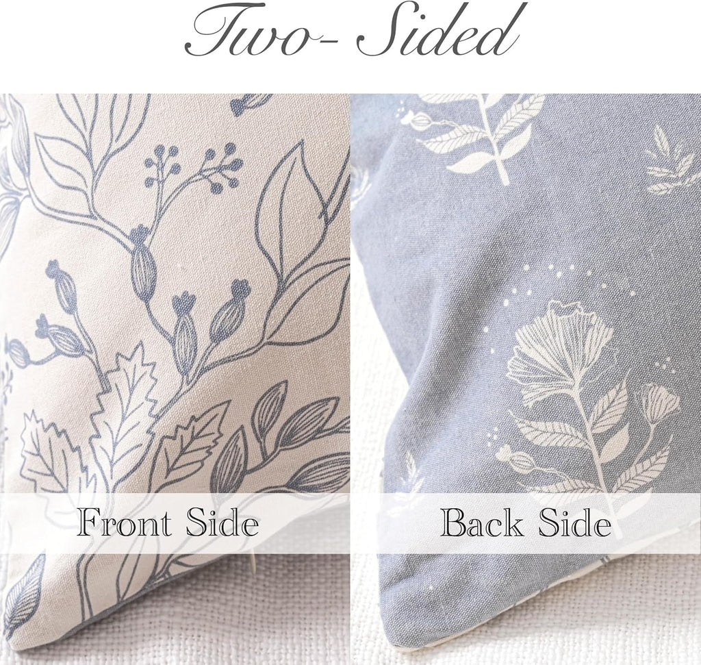 3dgiftroom Coastal Blue Floral Cotton Pillow Covers Set