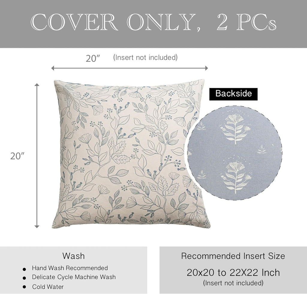 3dgiftroom Coastal Blue Floral Cotton Pillow Covers Set