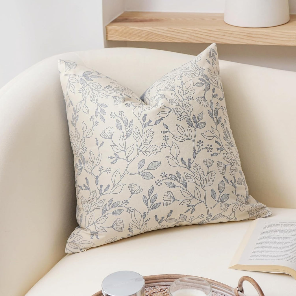 3dgiftroom Coastal Blue Floral Cotton Pillow Covers Set