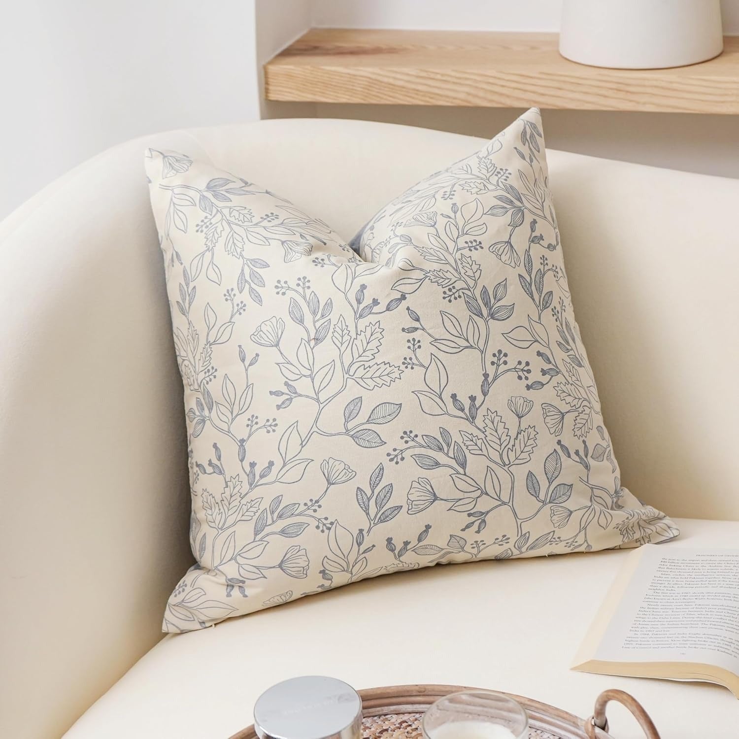 3dgiftroom Coastal Blue Floral Cotton Pillow Covers Set