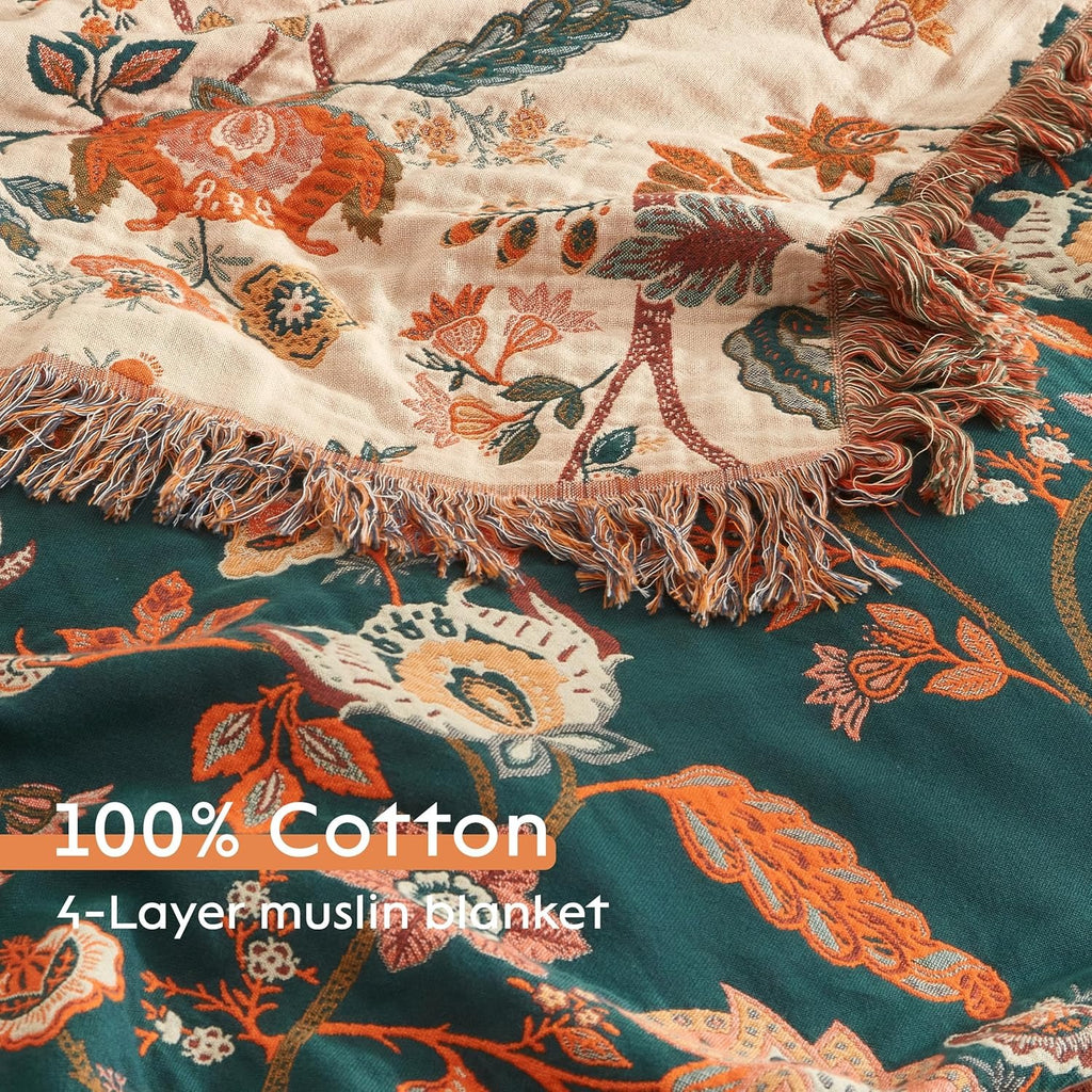 3dgiftroom Boho Cotton Muslin Throw Blanket 60x80