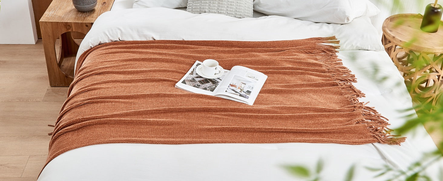 3dgiftroom Boho Chenille Knit Throw Blanket 50x60